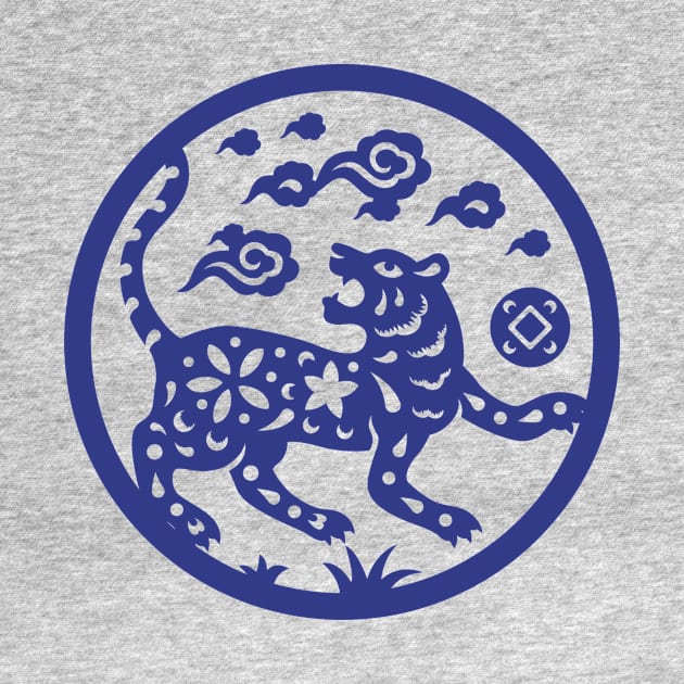 Chinese Art Tiger Blue P by LindenDesigns